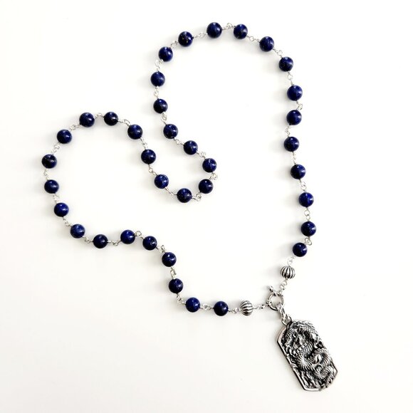 DRAGON STRLING SILVER LAPIS LAZULI. HANDMADE NECKLACE - Picture 4 of 6